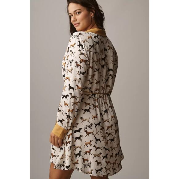 nwt ANTHROPOLOGIE MAEVE sz XL Long-Sleeve Dogs Print Wrap Dress - Picture 4 of 4